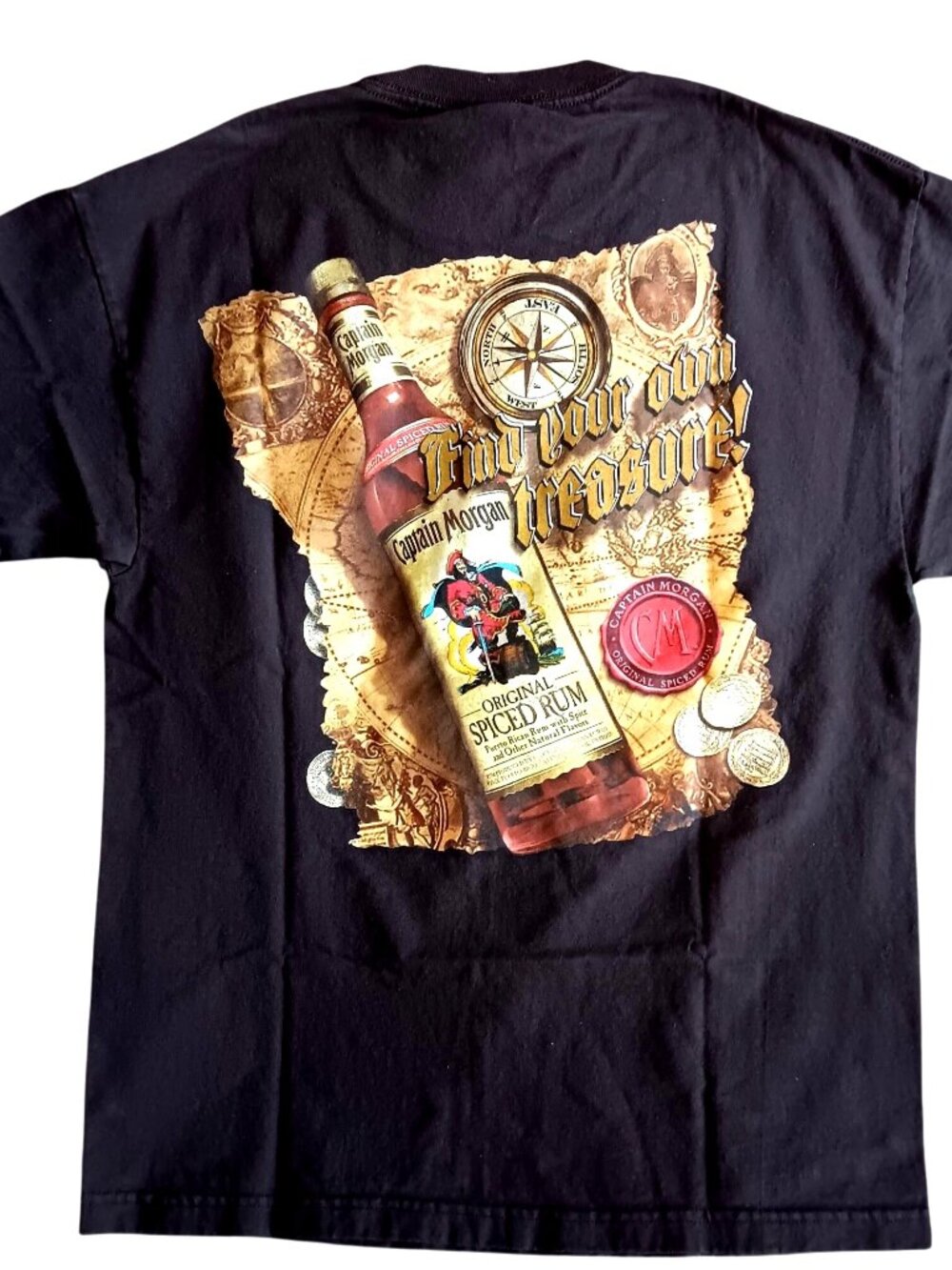 Large True Vintage T-shirt Captain Morgan Treasure Map Coins Spiced Rum 1990's
